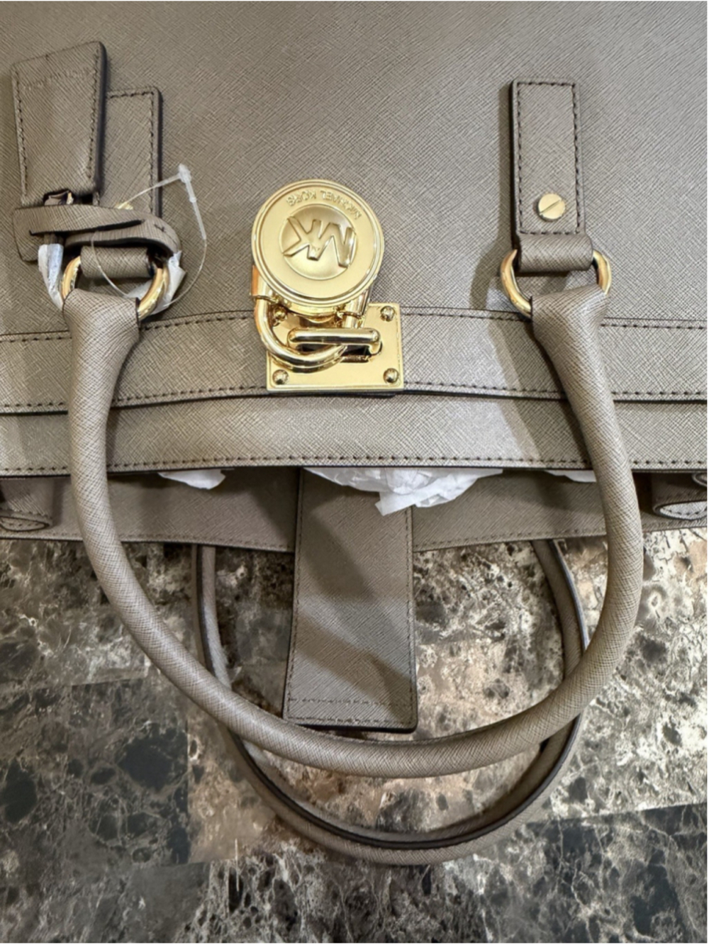 Michael Michael Kors Hamilton Large Satchel Dark Dune Leather Tote Crossbody - Picture 7 of 16